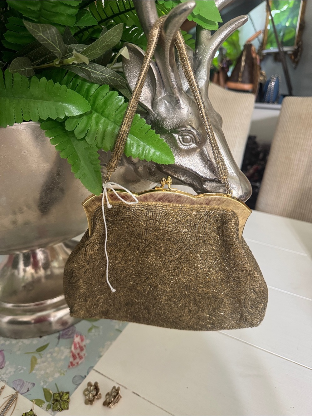Vintage Gold Beaded Evening Bag